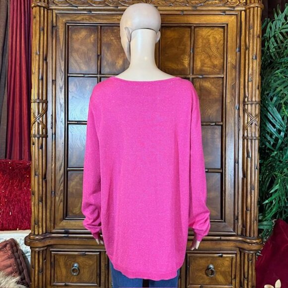 Chico's Pink Sweeping Crew Neck Shimmer Lightweight Sweater - Picture 3 of 14